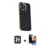 ieg™ iPhone 15 Pro Max Kılıf Kıvılcım Modern Özel Seri - Siyah 3D Antistatik Mat Seramik Nano Ekran Koruyucu + PVD Metal Kamera Lens - GI