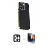 ieg™ iPhone 15 Pro Max Kılıf Kıvılcım Modern Özel Seri - Siyah 3D Antistatik Mat Seramik Nano Ekran Koruyucu + PVD Metal Kamera Lens - GS