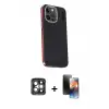 ieg™ iPhone 15 Pro Max Kılıf Kıvılcım Modern Özel Seri - Siyah 3D Antistatik Mat Seramik Nano Ekran Koruyucu + PVD Metal Kamera Lens - GI