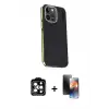 ieg™ iPhone 15 Pro Max Kılıf Kıvılcım Modern Özel Seri - Siyah 3D Antistatik Mat Seramik Nano Ekran Koruyucu + PVD Metal Kamera Lens - TU