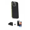 ieg™ iPhone 15 Pro Max Kılıf Kıvılcım Modern Özel Seri - Siyah 3D Antistatik Mat Seramik Nano Ekran Koruyucu + Raze Metal Kamera Lens - SH