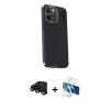 ieg™ iPhone 15 Pro Max Kılıf Kıvılcım Modern Özel Seri - Siyah 3D Antistatik Seramik Nano Ekran Koruyucu + Raze Metal Kamera Lens - SH