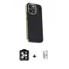 ieg™ iPhone 15 Pro Max Kılıf Kıvılcım Modern Özel Seri - Siyah Bilvis 0.18mm Plus Cam Ekran Koruyucu + PVD Metal Kamera Lens - TU