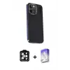ieg™ iPhone 15 Pro Max Kılıf Kıvılcım Modern Özel Seri - Siyah Bilvis 5in1 3D Magic Cam Ekran Koruyucu + PVD Metal Kamera Lens - TU