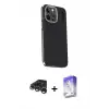 ieg™ iPhone 15 Pro Max Kılıf Kıvılcım Modern Özel Seri - Siyah Bilvis 5in1 3D Magic Cam Ekran Koruyucu + Raze Metal Kamera Lens - GS
