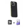 ieg™ iPhone 15 Pro Max Kılıf Kıvılcım Modern Özel Seri - Siyah Bilvis 5in1 5D Magic Hayalet Cam Ekran Koruyucu + PVD Metal Kamera Lens - SH