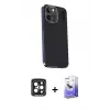 ieg™ iPhone 15 Pro Max Kılıf Kıvılcım Modern Özel Seri - Siyah Bilvis 5in1 5D Magic Hayalet Cam Ekran Koruyucu + PVD Metal Kamera Lens - SH