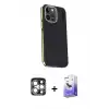 ieg™ iPhone 15 Pro Max Kılıf Kıvılcım Modern Özel Seri - Siyah Bilvis 5in1 5D Magic Hayalet Cam Ekran Koruyucu + PVD Metal Kamera Lens - GS