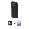 ieg™ iPhone 15 Pro Max Kılıf Kıvılcım Modern Özel Seri - Siyah Bilvis 5in1 5D Magic Hayalet Cam Ekran Koruyucu + PVD Metal Kamera Lens - SH