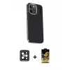 ieg™ iPhone 15 Pro Max Kılıf Kıvılcım Modern Özel Seri - Siyah Buffer Cam Ekran Koruyucu + PVD Metal Kamera Lens - SH