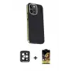 ieg™ iPhone 15 Pro Max Kılıf Kıvılcım Modern Özel Seri - Siyah Buffer Cam Ekran Koruyucu + PVD Metal Kamera Lens - SH