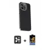 ieg™ iPhone 15 Pro Max Kılıf Kıvılcım Modern Özel Seri - Siyah Buffer Hayalet Cam Ekran Koruyucu + PVD Metal Kamera Lens - SH