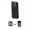 ieg™ iPhone 15 Pro Max Kılıf Kıvılcım Modern Özel Seri - Siyah Buffer Hayalet Cam Ekran Koruyucu + PVD Metal Kamera Lens - LT