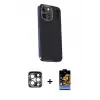 ieg™ iPhone 15 Pro Max Kılıf Kıvılcım Modern Özel Seri - Siyah Buffer Hayalet Cam Ekran Koruyucu + PVD Metal Kamera Lens - GS