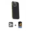 ieg™ iPhone 15 Pro Max Kılıf Kıvılcım Modern Özel Seri - Siyah Buffer Hayalet Cam Ekran Koruyucu + PVD Metal Kamera Lens - GS
