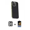 ieg™ iPhone 15 Pro Max Kılıf Kıvılcım Modern Özel Seri - Siyah Buffer Hayalet Cam Ekran Koruyucu + PVD Metal Kamera Lens - LT