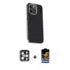ieg™ iPhone 15 Pro Max Kılıf Kıvılcım Modern Özel Seri - Siyah Buffer Hayalet Cam Ekran Koruyucu + PVD Metal Kamera Lens - LT