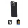 ieg™ iPhone 15 Pro Max Kılıf Kıvılcım Modern Özel Seri - Siyah Buffer Hayalet Cam Ekran Koruyucu + PVD Metal Kamera Lens - SH