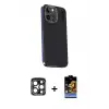 ieg™ iPhone 15 Pro Max Kılıf Kıvılcım Modern Özel Seri - Siyah Buffer Hayalet Cam Ekran Koruyucu + PVD Metal Kamera Lens - LT