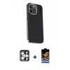 ieg™ iPhone 15 Pro Max Kılıf Kıvılcım Modern Özel Seri - Siyah Buffer Hayalet Cam Ekran Koruyucu + PVD Metal Kamera Lens - GS