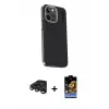ieg™ iPhone 15 Pro Max Kılıf Kıvılcım Modern Özel Seri - Siyah Buffer Hayalet Cam Ekran Koruyucu + Raze Metal Kamera Lens - LT