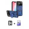 ieg™ iPhone 15 Pro Max Kılıf Kıvılcım Modern Serisi - Siyah Bilvis 5in1 5D Magic Hayalet Cam Ekran Koruyucu + PVD Metal Kamera Lens - GS