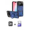 ieg™ iPhone 15 Pro Max Kılıf Kıvılcım Modern Serisi - Siyah Bilvis 5in1 5D Magic Hayalet Cam Ekran Koruyucu + PVD Metal Kamera Lens - GI