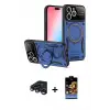 ieg™ iPhone 15 Pro Max Kılıf Kıvılcım Modern Serisi - Siyah Buffer Hayalet Cam Ekran Koruyucu + Raze Metal Kamera Lens - LT