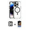 ieg™ iPhone 15 Pro Max Kılıf Kozmos Doku Koleksiyonu - Siyah Buffer Hayalet Cam Ekran Koruyucu + PVD Metal Kamera Lens - GS