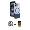 ieg™ iPhone 15 Pro Max Kılıf Kozmos Form Özel Seri - Siyah Buffer Cam Ekran Koruyucu + PVD Metal Kamera Lens - LT