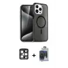 ieg™ iPhone 15 Pro Max Kılıf Nova Asil Prime - Siyah Vanessa Magic Cam + PVD Metal Kamera Lens - LT