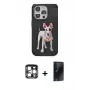 ieg™ iPhone 15 Pro Max Kılıf Nova Form Koleksiyonu - Siyah 3D Antistatik Hayalet Cam Ekran Koruyucu + PVD Metal Kamera Lens - GS