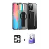 ieg™ iPhone 15 Pro Max Kılıf Nova Işık Koleksiyonu - Siyah Bilvis 5in1 5D Magic Hayalet Cam Ekran Koruyucu + PVD Metal Kamera Lens - GS