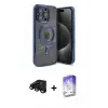 ieg™ iPhone 15 Pro Max Kılıf Nova Işık Özel Seri - Siyah Bilvis 5in1 3D Magic Cam Ekran Koruyucu + Raze Metal Kamera Lens - SH