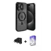 ieg™ iPhone 15 Pro Max Kılıf Nova Işık Özel Seri - Siyah Bilvis 5in1 3D Magic Cam Ekran Koruyucu + Raze Metal Kamera Lens - SH