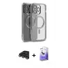 ieg™ iPhone 15 Pro Max Kılıf Nova Işık Özel Seri - Siyah Bilvis 5in1 5D Magic Hayalet Cam Ekran Koruyucu + Raze Metal Kamera Lens - TMGI