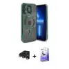 ieg™ iPhone 15 Pro Max Kılıf Nova Işık Özel Seri - Siyah Bilvis 5in1 5D Magic Hayalet Cam Ekran Koruyucu + Raze Metal Kamera Lens - LT