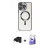 ieg™ iPhone 15 Pro Max Kılıf Nova Işık Özel Seri - Siyah Bilvis 5in1 5D Magic Hayalet Cam Ekran Koruyucu + Raze Metal Kamera Lens - LT