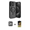 ieg™ iPhone 15 Pro Max Kılıf Nova Işık Özel Seri - Siyah Buffer Cam Ekran Koruyucu + PVD Metal Kamera Lens - GI