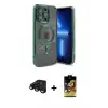 ieg™ iPhone 15 Pro Max Kılıf Nova Işık Özel Seri - Siyah Buffer Cam Ekran Koruyucu + Raze Metal Kamera Lens - SH