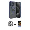 ieg™ iPhone 15 Pro Max Kılıf Nova Işık Özel Seri - Siyah Buffer Hayalet Cam Ekran Koruyucu + PVD Metal Kamera Lens - LT