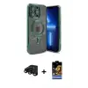 ieg™ iPhone 15 Pro Max Kılıf Nova Işık Özel Seri - Siyah Buffer Hayalet Cam Ekran Koruyucu + Raze Metal Kamera Lens - SH