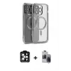 ieg™ iPhone 15 Pro Max Kılıf Nova Işık Özel Seri - Siyah Vanessa Magic Hayalet Cam + PVD Metal Kamera Lens - TU