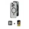 ieg™ iPhone 15 Pro Max Kılıf Odak Form Özel Seri - Siyah Buffer Cam Ekran Koruyucu + PVD Metal Kamera Lens - GI