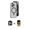 ieg™ iPhone 15 Pro Max Kılıf Odak Form Özel Seri - Siyah Buffer Cam Ekran Koruyucu + PVD Metal Kamera Lens - TU
