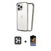 ieg™ iPhone 15 Pro Max Kılıf Pusula Asil Koleksiyonu - Siyah Buffer Hayalet Cam Ekran Koruyucu + PVD Metal Kamera Lens - GI