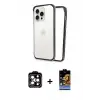 ieg™ iPhone 15 Pro Max Kılıf Pusula Asil Koleksiyonu - Siyah Buffer Hayalet Cam Ekran Koruyucu + PVD Metal Kamera Lens - TU