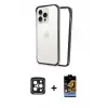 ieg™ iPhone 15 Pro Max Kılıf Pusula Asil Koleksiyonu - Siyah Buffer Hayalet Cam Ekran Koruyucu + PVD Metal Kamera Lens - SH