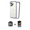 ieg™ iPhone 15 Pro Max Kılıf Pusula Asil Koleksiyonu - Siyah Buffer Hayalet Cam Ekran Koruyucu + PVD Metal Kamera Lens - TU