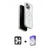 ieg™ iPhone 15 Pro Max Kılıf Pusula Form Serisi - Siyah Bilvis 5in1 3D Magic Cam Ekran Koruyucu + PVD Metal Kamera Lens - GS